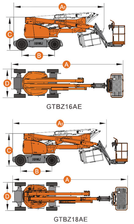 Boom Lift Dingli GTBZ 16-18AE - measurements